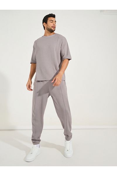 Styli Waffle Knit Oversized T-Shirt & Pintuck Detail Joggers Co-Ords