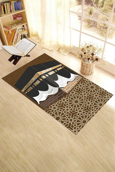 EY HOME Printed Washable Kaaba Motif Gift Prayer Rug Prayer Mat 70X130Cm