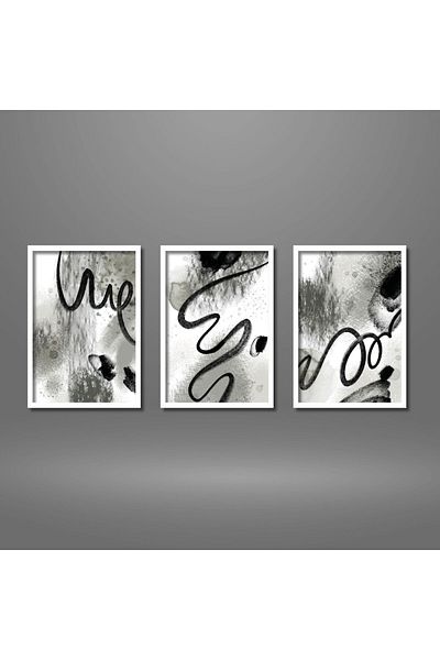GAAGART Masă MDF din 3 piese cu cadru laminat din lemn Gri Negru Design abstract