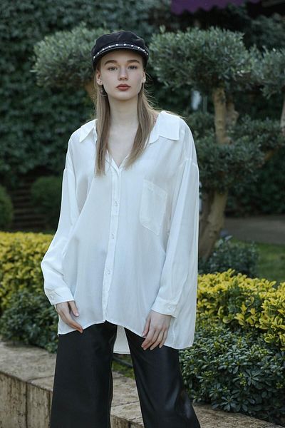 comstar Cămașă albă de bază de vară oversize cu mânecă lungă pentru femei