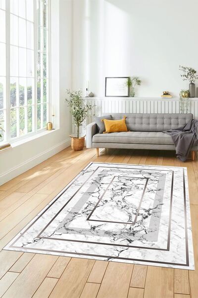 EY HOME Dijital Baskılı Kaymaz Taban Yıkanabilir Mermer Desen Üçlü Yatak Odas...