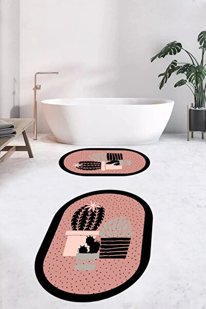 EY HOME Set de scaune pentru toaletă, lavabil, anti-alunecare, cu model de flori de cactus, oval, dublu