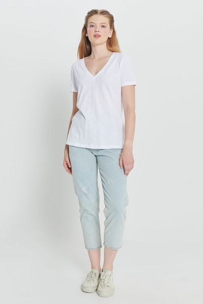 AC&Co / Altınyıldız Classics Λευκό μπλουζάκι με λαιμόκοψη 100% βαμβακερό Basic - Γυναικείο, Standard Fit