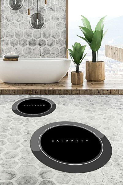 EY HOME Ψηφιακό σετ τουαλέτας με στρογγυλό χαλάκι μπάνιου με αντιολισθητική επιφάνεια που πλένεται με τύπωμα φορές