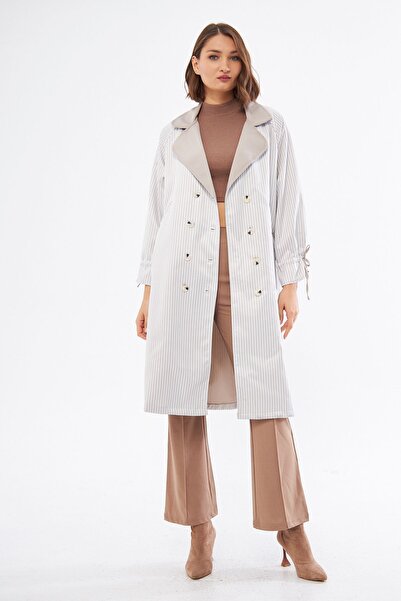 comstar Kadın Belden Bağlamalı Çizgili Trençkot