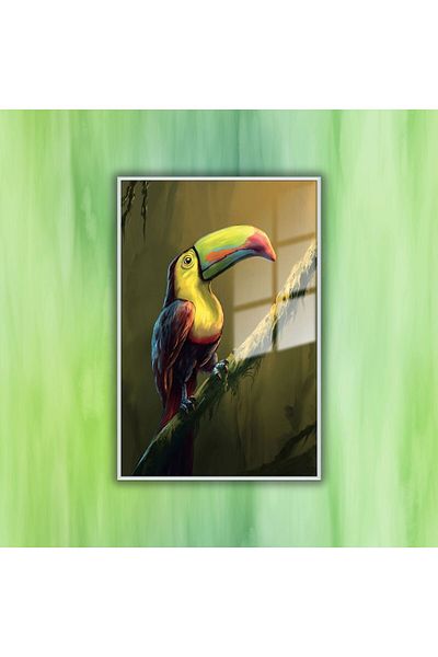 GAAGART Masă din sticlă temperată cu cadru metalic Colorat Tukan Bird