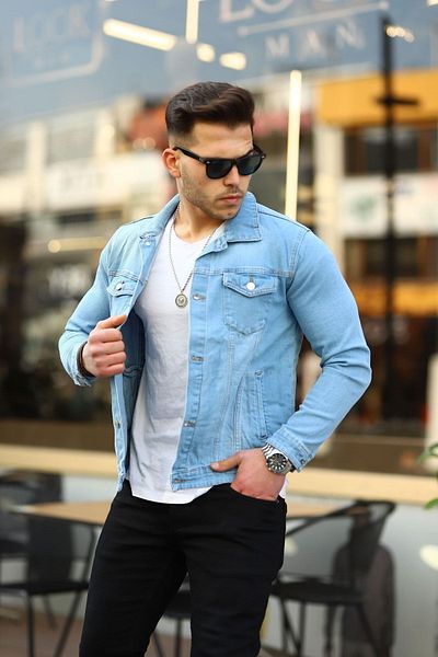 comstar Trend pentru bărbați, guler polo, blugi slim fit, blugi, jachetă de blugi