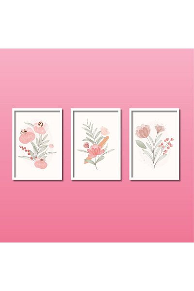 GAAGART Masă MDF din 3 piese din lemn laminat cu flori roz pastel
