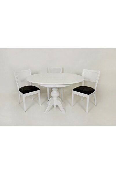 Meser Mobilya Ezine Yuvarlak Baba Ayak Mutfak Masa/iznik Hasırlı Mutfak Sandalye Takımı