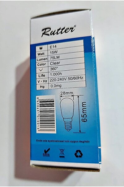 KARAHİSAR KULUÇKA Rutter Sarı Işık 15w E14 Duy Buzdolabı Aspiratör Davlumbaz Ampulü 2 Adet