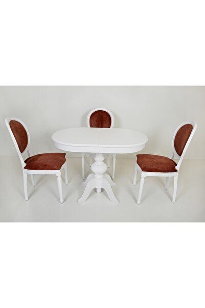 Meser Mobilya Pera Oval Beyaz Açılır Baba Ayak Mutfak Masa / Madalyon Beyaz M...