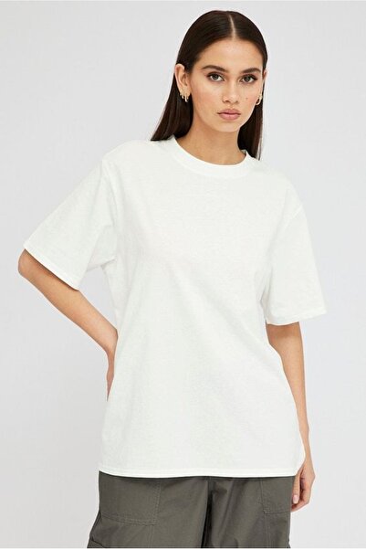 FİTGO Λευκό Oversize Γυναικείο T-Shirt