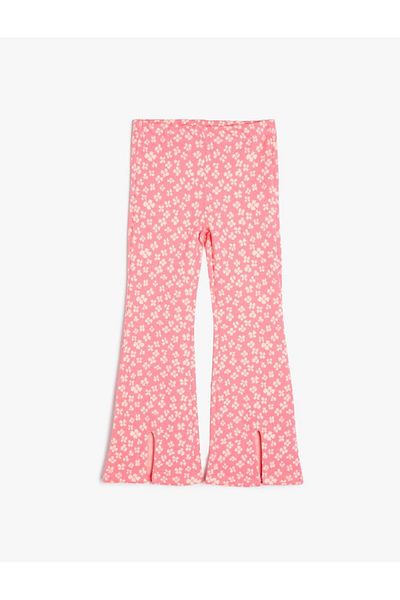 Koton Weiche Leggings mit Blumendruck für Mädchen – Taillengummi und Schlitzdetail