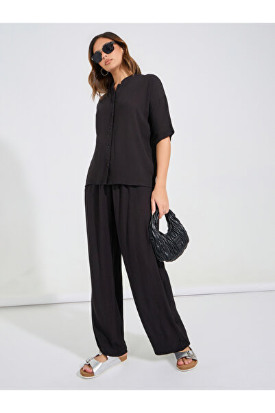 Styli Textured Boxy Shirt & Wide Leg Pants Co-Ords