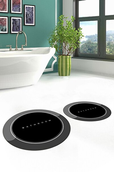 EY HOME Ψηφιακό σετ τουαλέτας με στρογγυλό χαλάκι μπάνιου με αντιολισθητική επιφάνεια που πλένεται με τύπωμα φορές