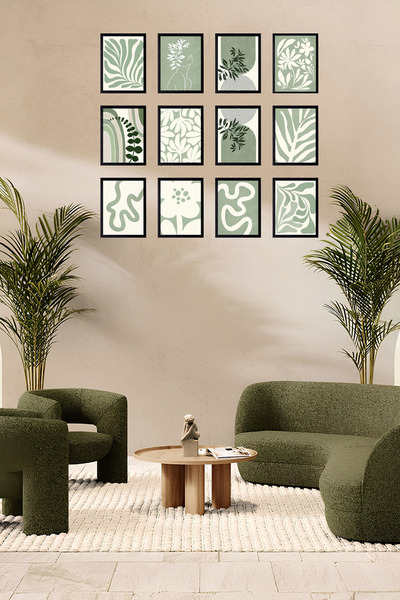 TABLOX Galerie de frunze verzi 12 piese Set de pictură modernă din MDF cu asp...