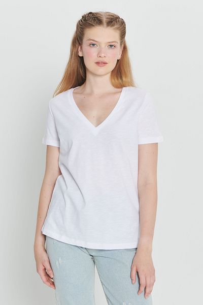 AC&Co / Altınyıldız Classics Λευκό μπλουζάκι με λαιμόκοψη 100% βαμβακερό Basic - Γυναικείο, Standard Fit