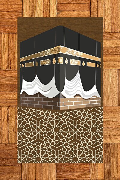 EY HOME Baskılı Yıkanabilir Kabe Motifli Hediyelik Namaz Halısı Seccade 70x130cm