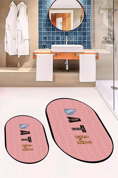 EY HOME Set de scaune de toaletă pentru baie, lavabil digital, colorat, scris, dublu oval, OKLZT-8-PINK,