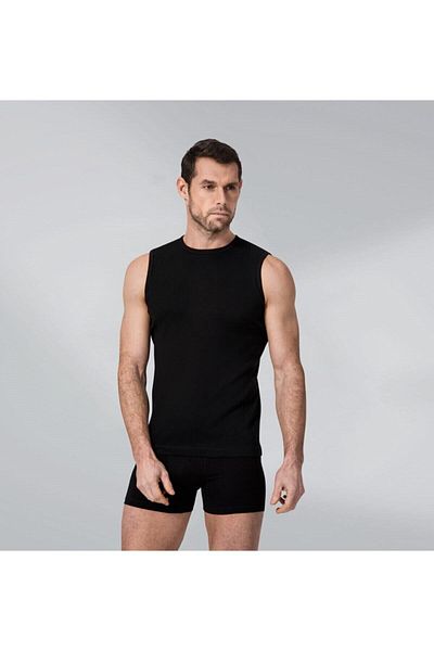 Namaldı 2 Τεμάχια Μαύρο Χρώμα Αμάνικο Crew Neck Rib Tank Top
