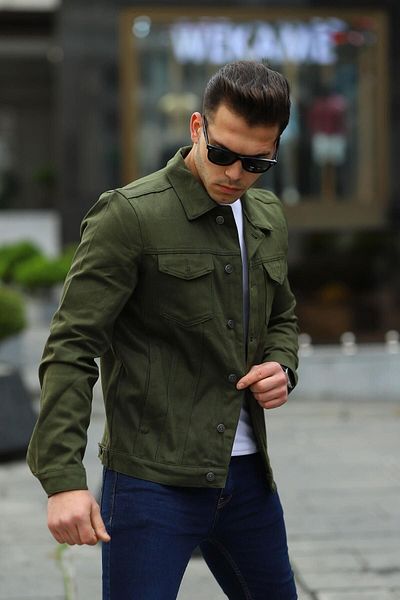 comstar Мъжко модерно поло деколте Slim Fit Denim Jeans Denim яке в цвят каки