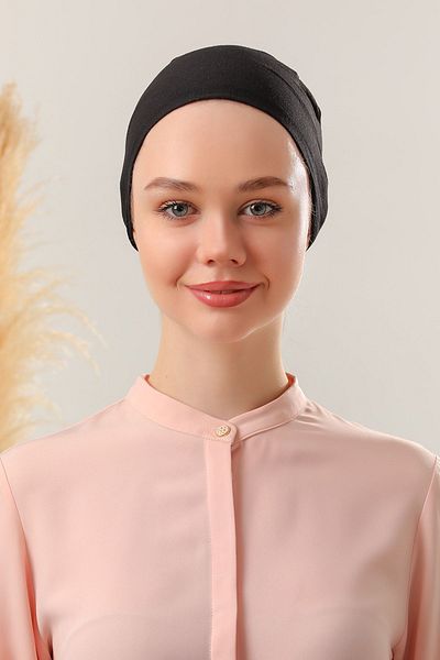 Melodi Scarf Black Seamless Combed Cotton Bonnet