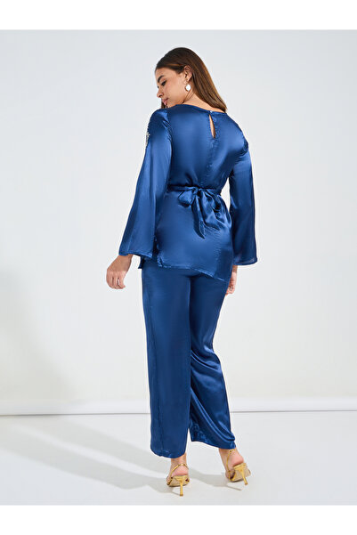 Styli Embroidered Panel Belted Top & Pants Co-Ords