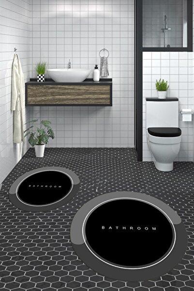 EY HOME Ψηφιακό σετ τουαλέτας με στρογγυλό χαλάκι μπάνιου με αντιολισθητική επιφάνεια που πλένεται με τύπωμα φορές