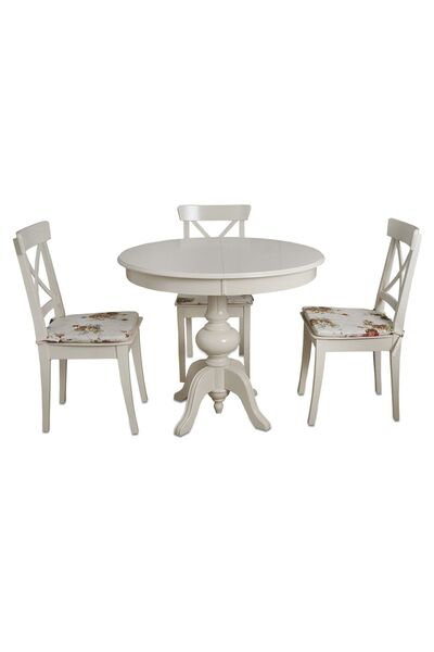 Meser Mobilya Ezine Beyaz Yuvarlak Mdf Açılır Baba Ayak Q90x120 Mutfak Masa /...