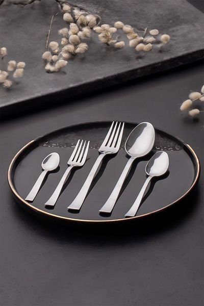 Porsima Tokyo Plain Fork Spoon Set - Steel Serving Set - Food Dessert Set - 30 Pieces for 6 People