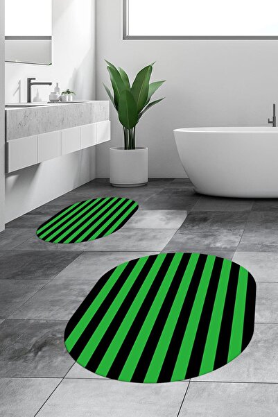 EY HOME Set de covoraș de baie modern, cu dungi, lavabil, anti-alunecare, ova...