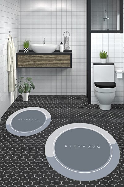 EY HOME Digital Printed Washable Non-Slip Bathroom Written Round Bath Mat Toi...