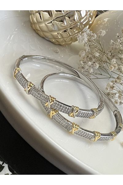 MAB Steel Stone Tiffany X Handcuff Bracelet