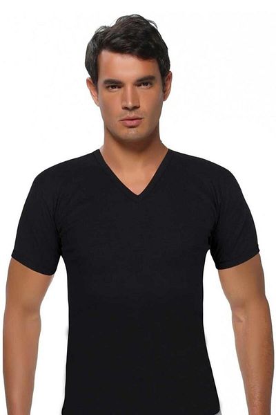 GÜMÜŞ 3 Pieces Black Color V-Neck Short Sleeve Undershirt