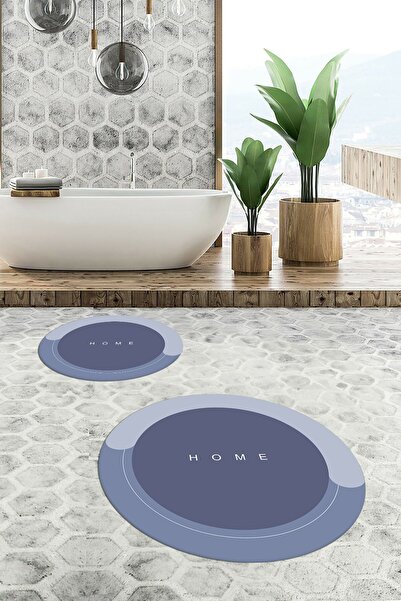 EY HOME Ψηφιακό με τύπωμα Αντιολισθητικό Σετ Τουαλέτας Μπάνιου με Διπλό Στρογγυλό Χαλάκι Μπάνιου που πλένεται