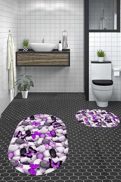 EY HOME Set de scaune de toaletă ovale, lavabile, cu model de fluture, 3D, lavabile, OKLZT-44-PURPLE,