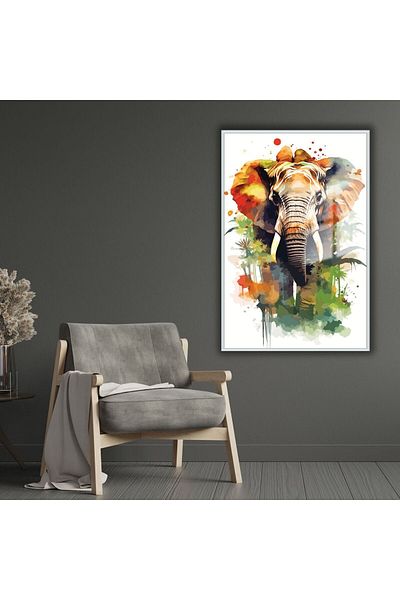 GAAGART Masa din sticla securizata cu cadru metalic Ilustratie colorata elefant