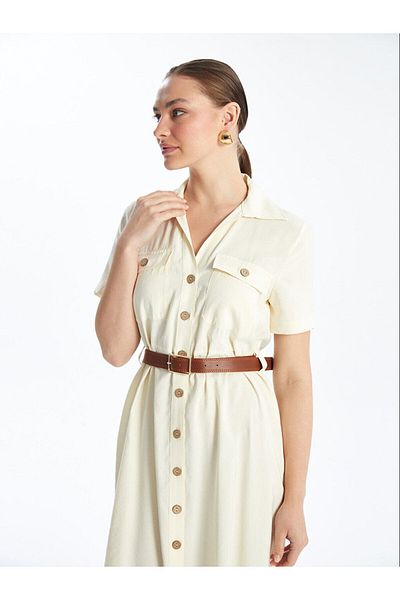 LC Waikiki Women's Shirt Dress - Solid Short Sleeve