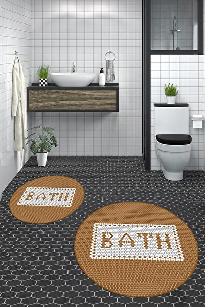 EY HOME Set de toaletă cu covoraș rotund pentru baie, cu model de mozaic digi...