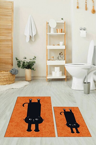EY HOME طقم سجادة حمام رقمي مطبوع قابل للغسل وغير قابل للانزلاق على شكل قطة ل...