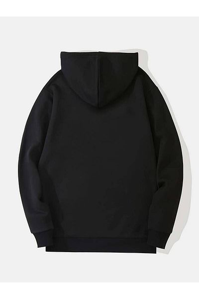 NOFLEN Hanorac oversize unisex negru cu imprimeu Vertigo