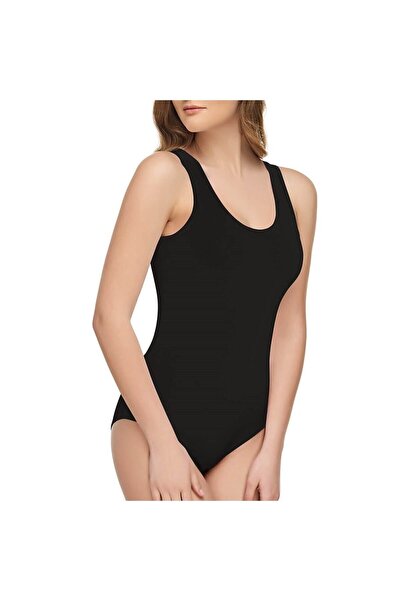 Berrak Жіночий чорний товстий боді на бретельках з кнопками, 12 штук