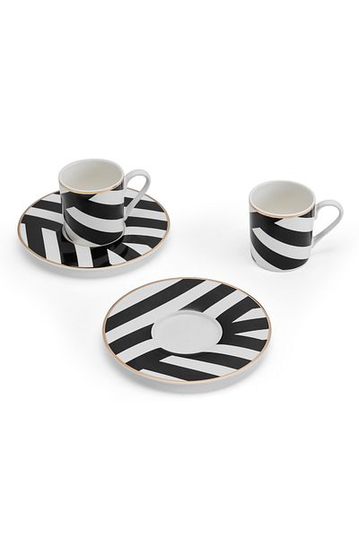 MIKASA Mkldgeoesppk2 Luxe Deco 2Li 100ml Geometric Stripes Espresso Cups and Saucers