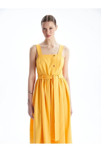 LC Waikiki Γυναικείο φόρεμα λινό Look Square γιακά με λουράκι - Συνδυασμός Mother and Daughter
