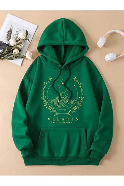 NOFLEN Унисекс суитшърт с качулка и щампа Velaris