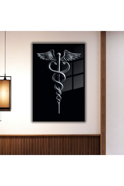 GAAGART Masa din sticlă pentru poliklinikă cu cadru metalic Simbolul medicinii Asklepios-Asa