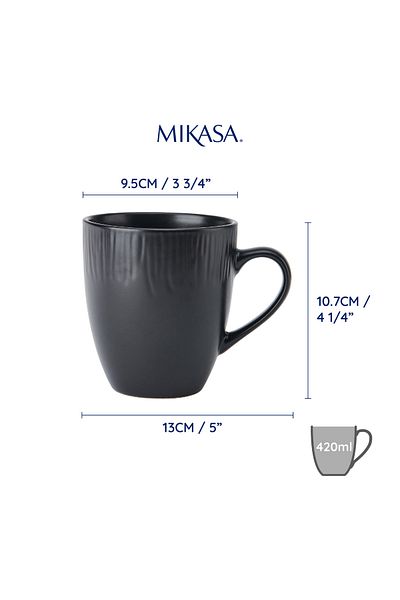 MIKASA Mkjdmmugpk4 Jardin Midnight - Set of 4 Black Ceramic Mug 420ml