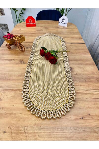 ModaCardin Jüt, Hasır, Dekoratif Masa Örtüsü, Runner 30x80 CM, Amerikan Servi...