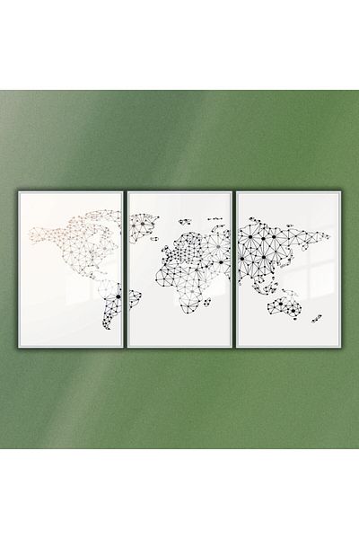 GAAGART Set of 3 Metal Framed Glass Painting Set Pointed World Map