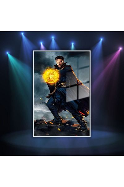 GAAGART Tablou din sticlă cu cadru metalic Personaj de film Doctor Strange Portret